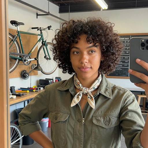 Selfie of Afro-Latina Person in Bicycle Repair Shop