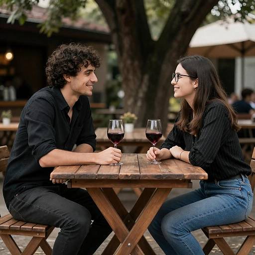 Couple Enjoying Wine at Outdoor Café