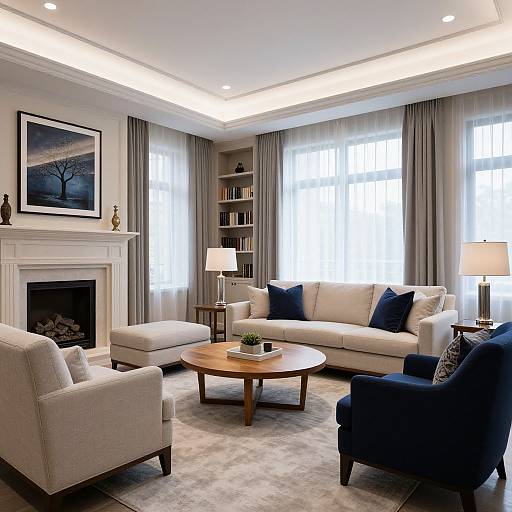 Elegant Beige and Navy Living Room