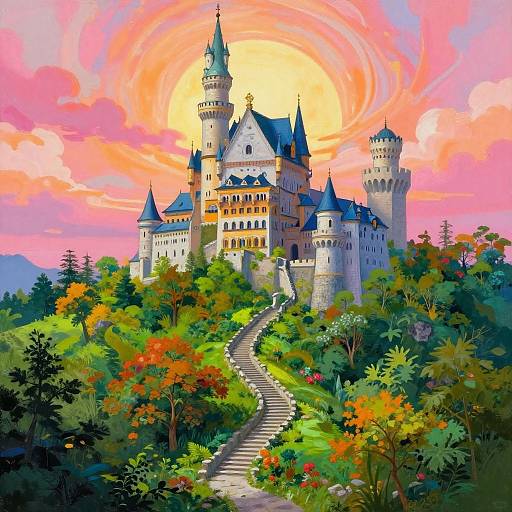 Vibrant Fantasy Castle on Hill