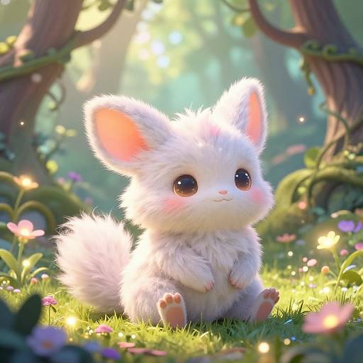 Whimsical Fluffy Creature in Enchanted Forest