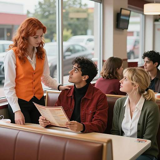 Diner Interaction Between Waitress and Customers