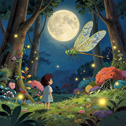 Whimsical Dragonfly in Surreal Forest