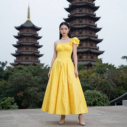 Man in Yellow Dress by Pagoda