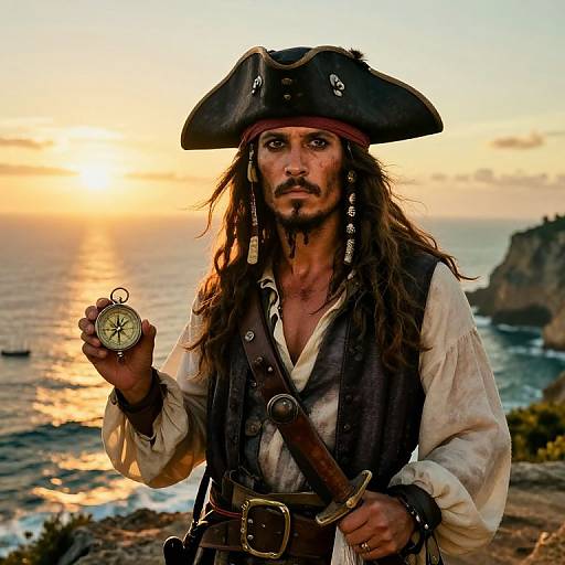 Sunset Pirate on Coastal Cliff