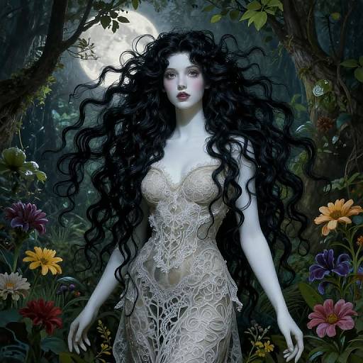 Art Nouveau Enchantress in Moonlit Glade