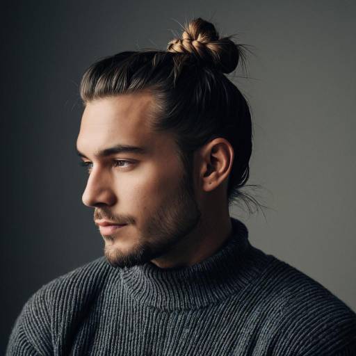 Man with Braided Man Bun and Ribbed Sweater