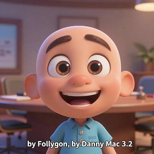 3D Animated Character with Big Eyes in Conference Room