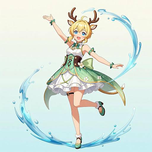 Cheerful Anime Girl with Deer Features