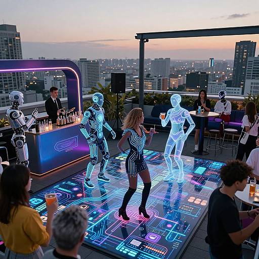 Futuristic AI Rooftop Party Vibes