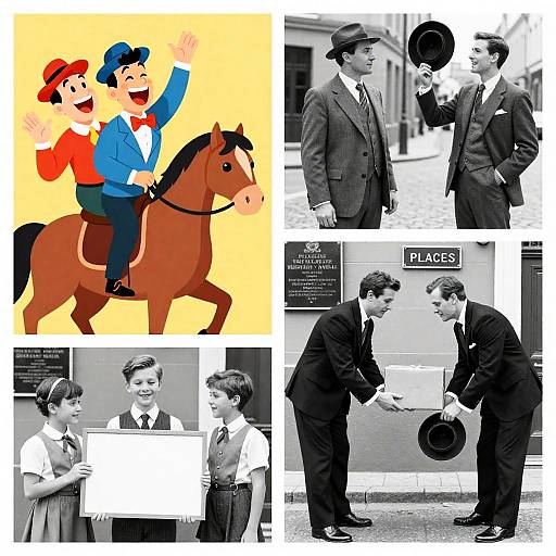 Playful Vintage Collage of Comedic Scenes