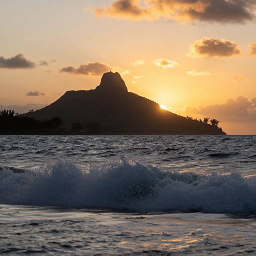 Sunset at Polynesian Atoll with Ocean Waves