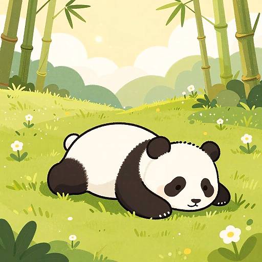Cute Panda Cub Rolling on Grassy Hill