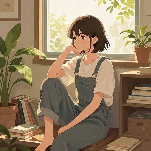 Cozy Anime Girl in Sunlit Room