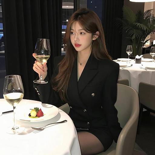 Elegant Woman Dining in Restaurant