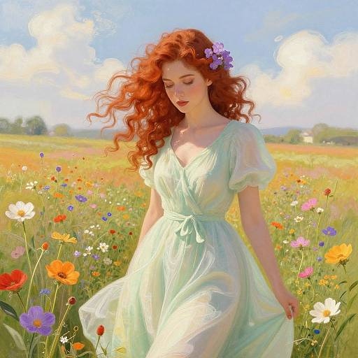 Ethereal Woman in Wildflower Field