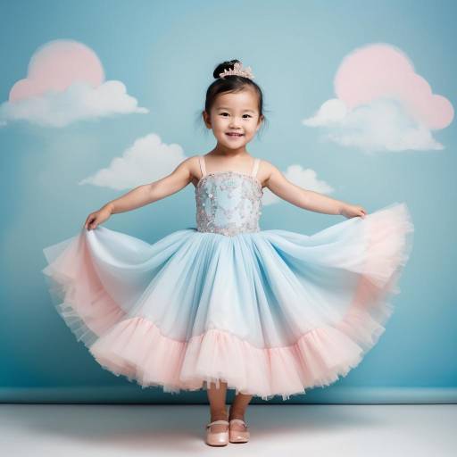 Little girl in blue and pink princess dress