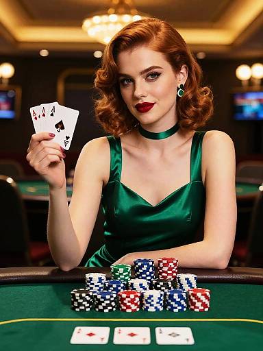 Glamorous Woman Playing Poker
