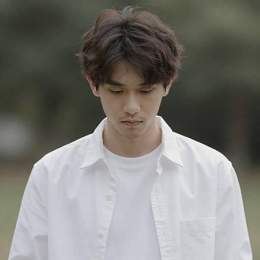 Pensive Young Man in White Shirt