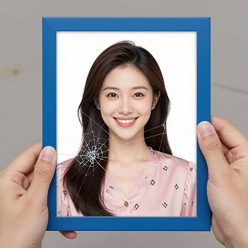 Fractured Beauty: Smiling Woman in Pink