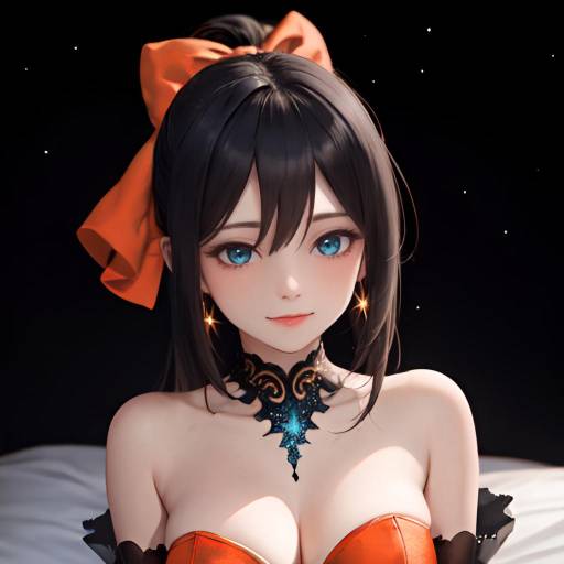 Anime Girl with Blue Eyes and Fireworks