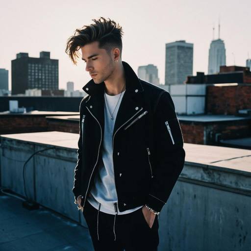 Young Man with Taper Cut Hairstyle on Rooftop
