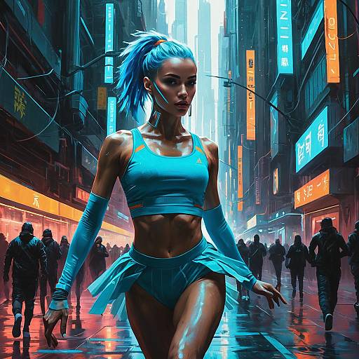 Cyberpunk Android Ballet Dancer in Neon Sportswear