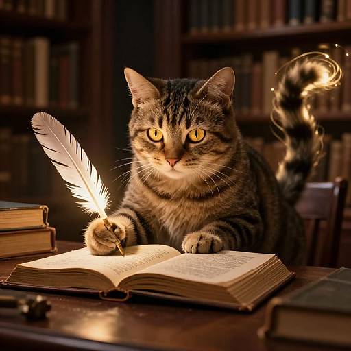 Feline Scholar Writing Mystical Tomes