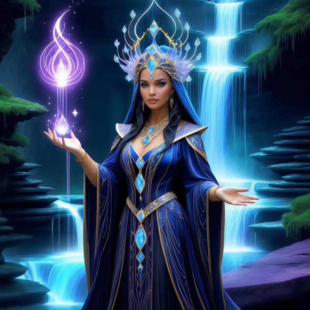 Mystical Sorceress by Enchanted Waterfall