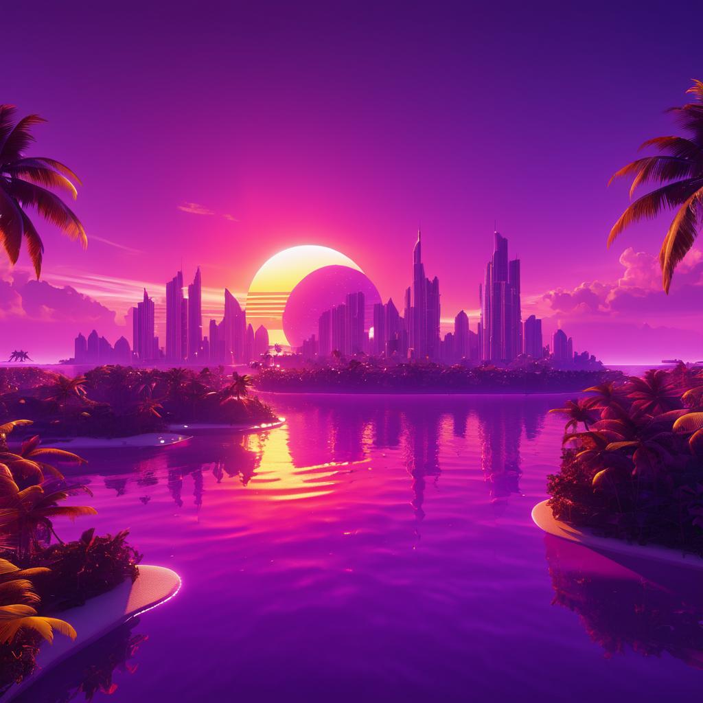 Futuristic Island Under a Red Sun