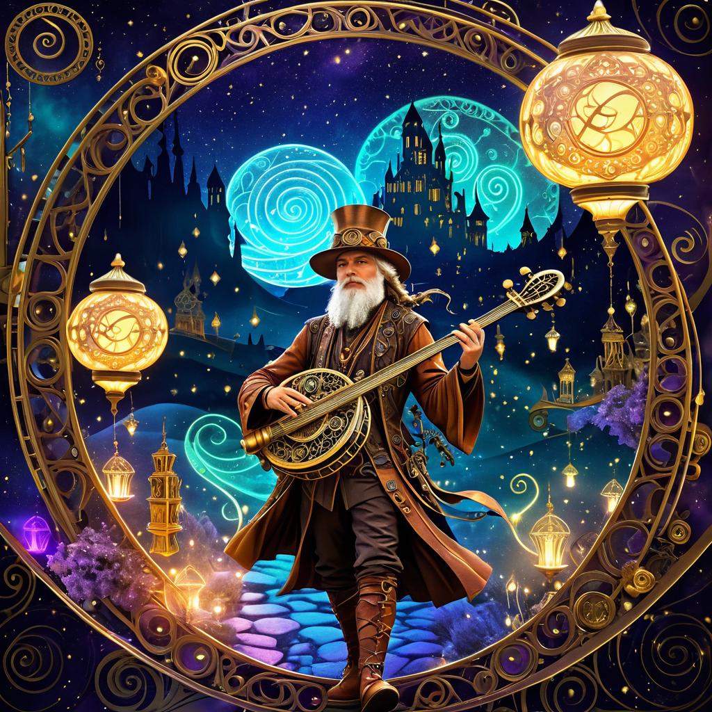 Steampunk Bard in a Surreal Landscape