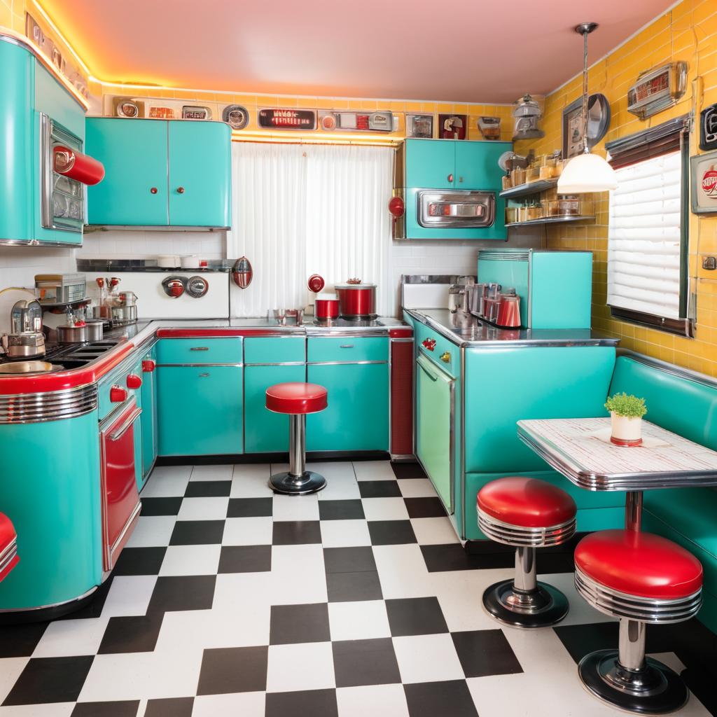 Vintage Retro Diner with Kitchen and Seating