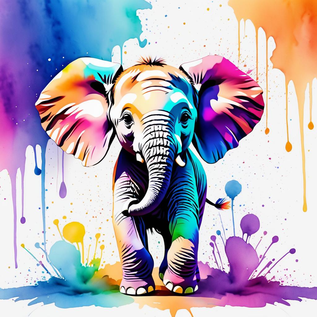 Vibrant Baby Elephant in Watercolor