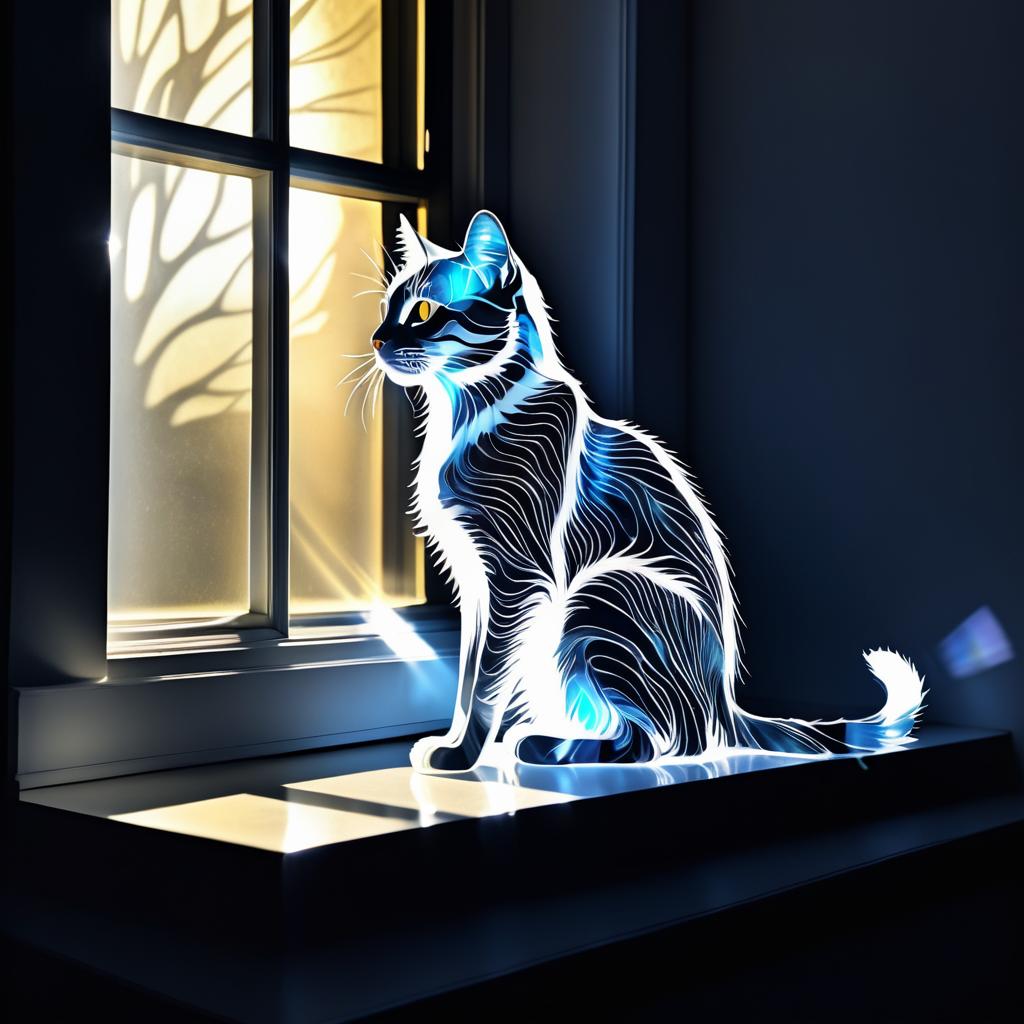 Intricate X-Ray Cat Artwork in Sunlight