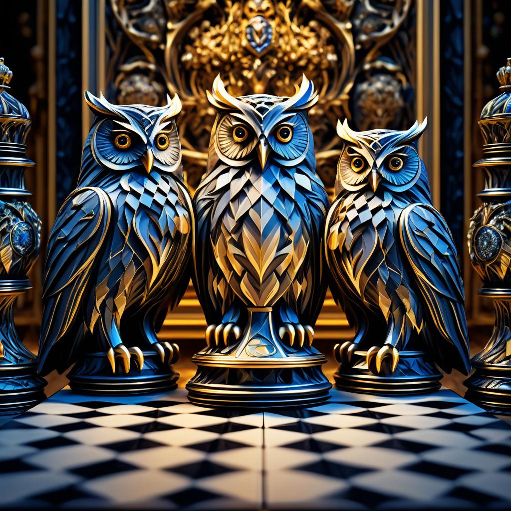 Elegant Impasto Chess with Owl Pieces