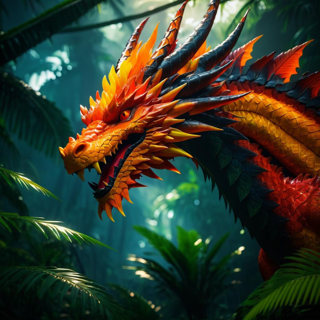 Cinematic Dragon Portrait in Jungle