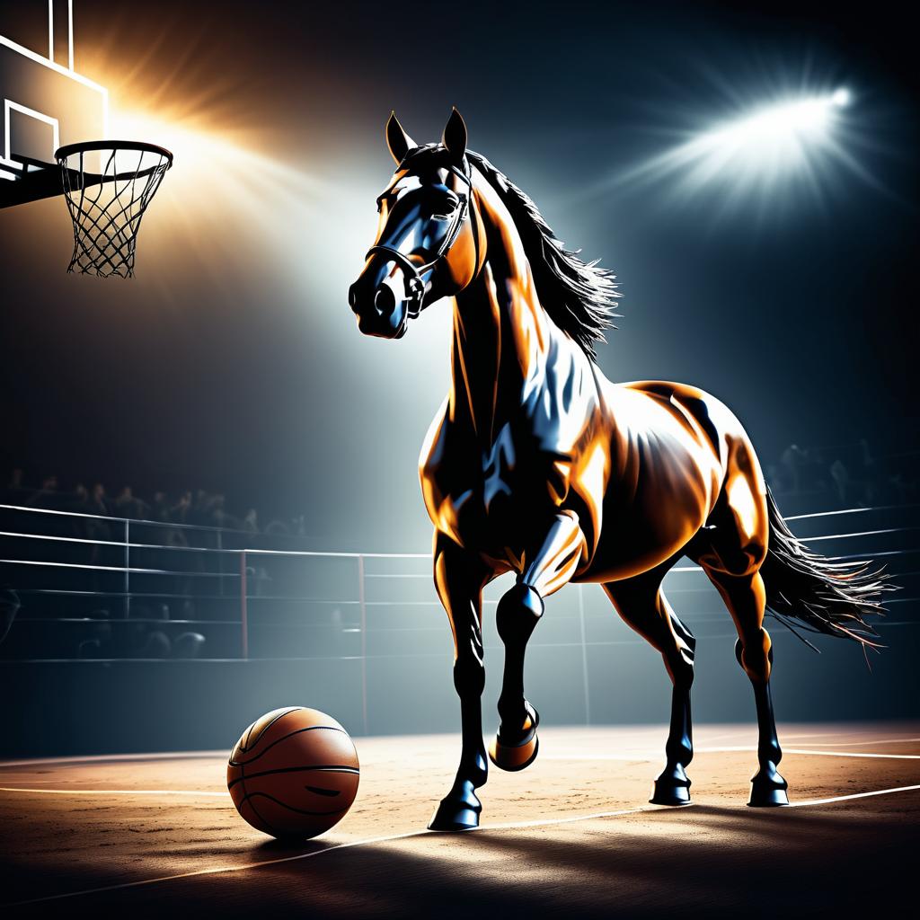 Comic Style Horse Playing Basketball Art