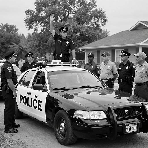 Historic Police Scene in Black and White