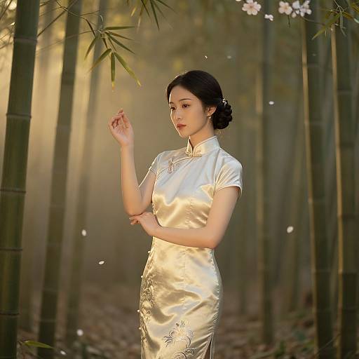 Graceful Chinese Woman in Bamboo Forest