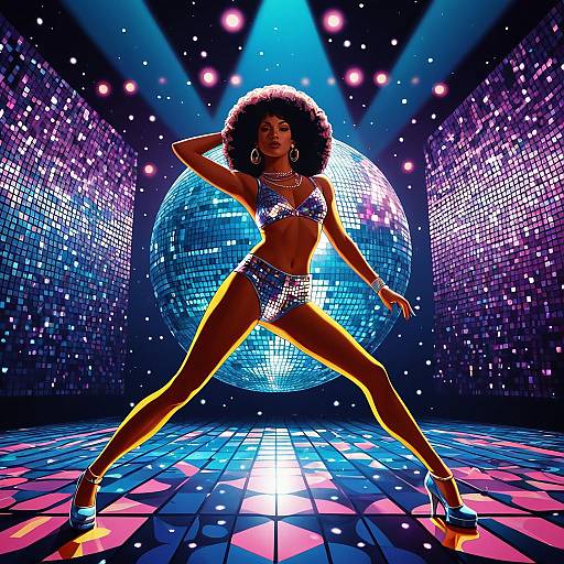 Groovy Female Disco Dancer with Afro Hairstyle