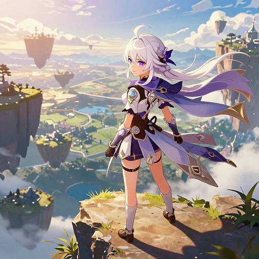 Epic Anime Girl on Floating Islands