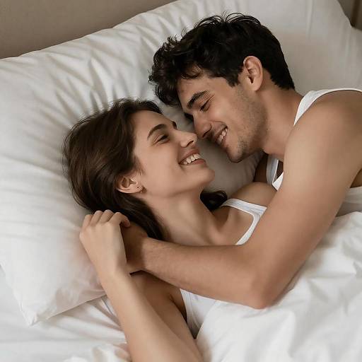Intimate Couple Embracing in Bed