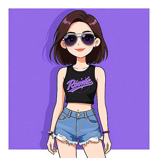 Digital anime-style drawing of a smiling young woman with brown hair, wearing black 