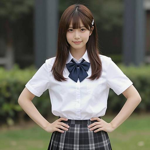 Smiling Asian Woman in Chic Outfit