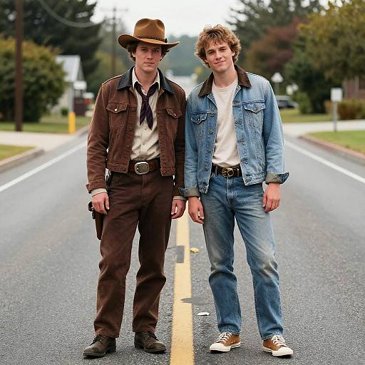 Young men standing on road