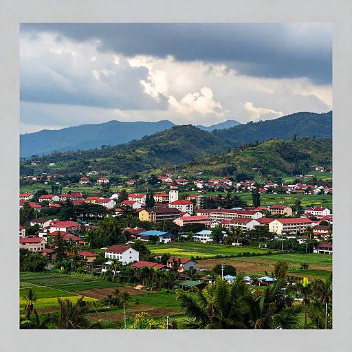 Panoramic Town Amidst Lush Greenery