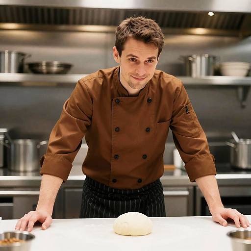 Cheerful Male Chef in Industrial Kitchen