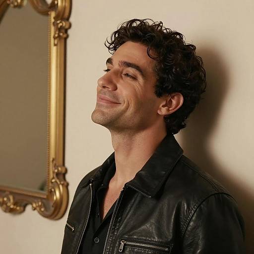 Charming Man in Leather Jacket Portrait