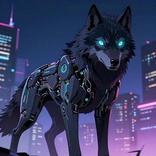 Cybernetic Black Wolf Anime Art
