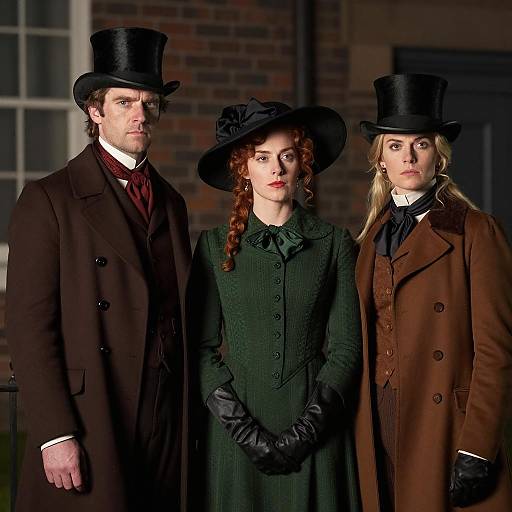 Victorian Trio in Nighttime Setting